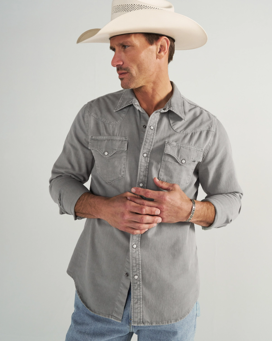 Men's Denim Long Sleeve Pearl Snap - Image 50