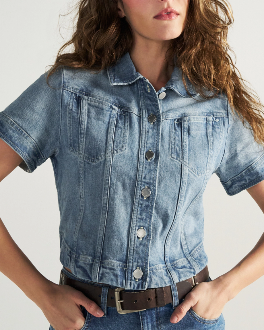 Women's Short Sleeve Denim Top - Image 3