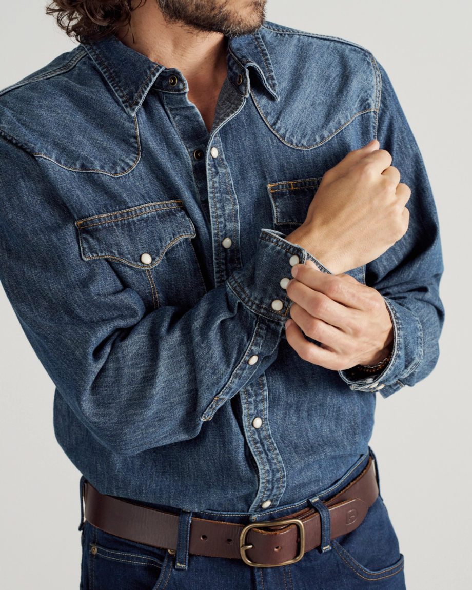 Men's Denim Long Sleeve Pearl Snap - Image 23