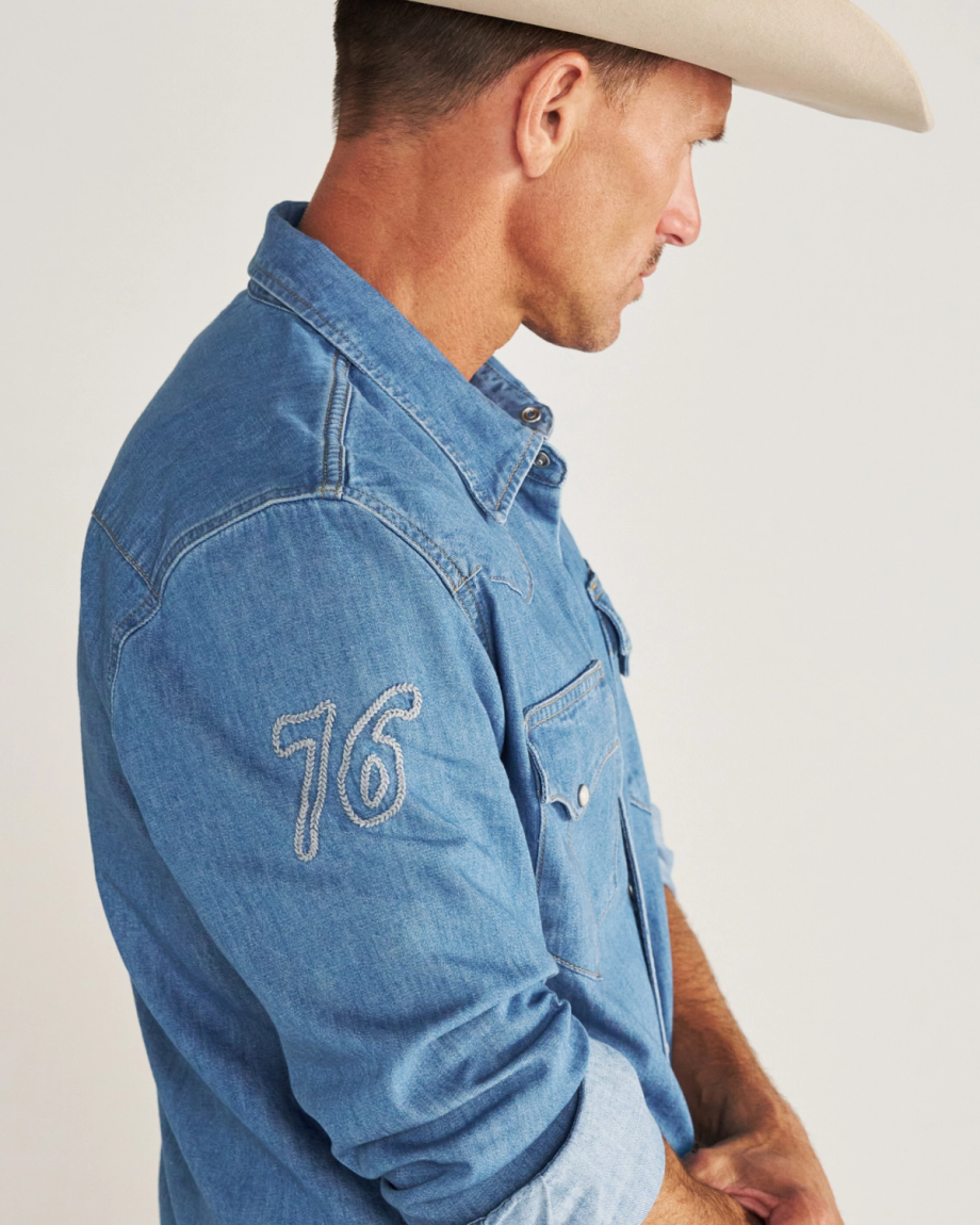 Men's Denim Long Sleeve Pearl Snap - Image 14