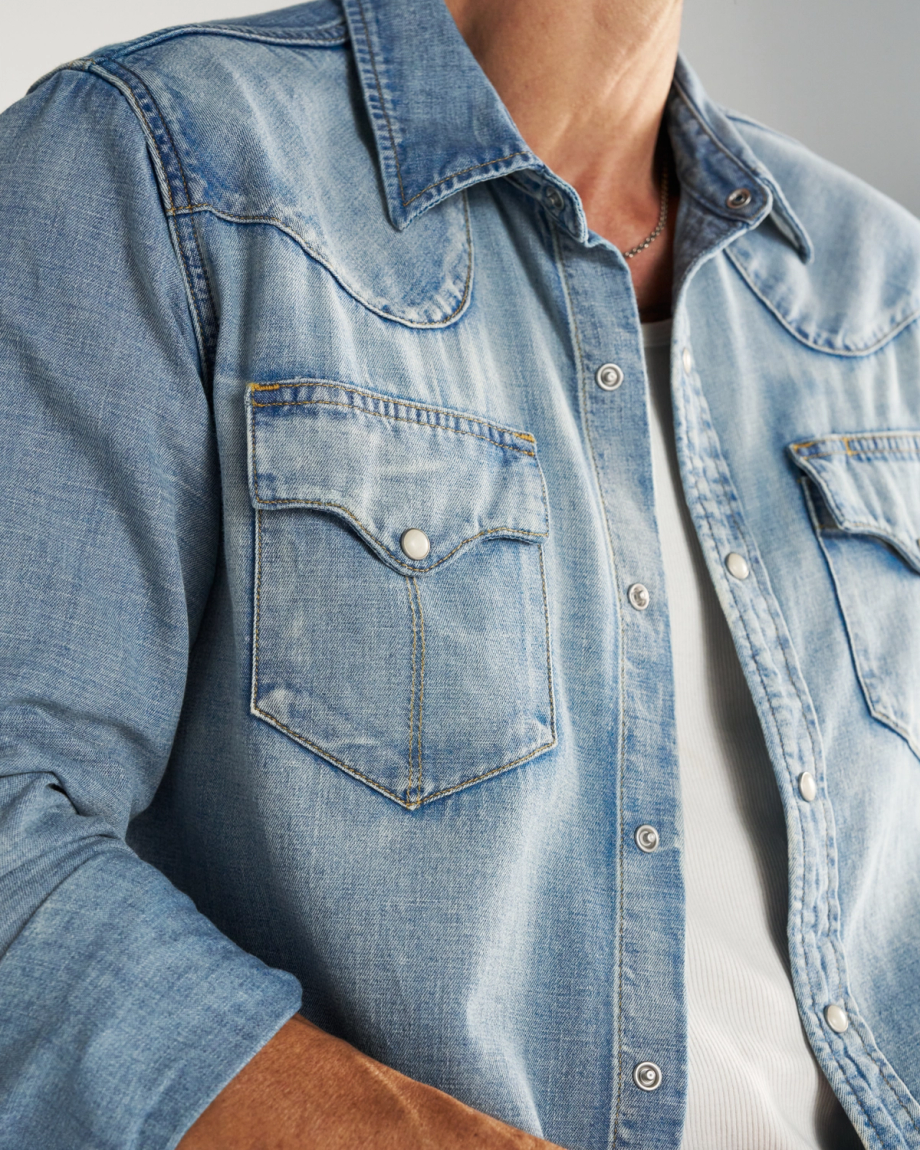 Men's Denim Long Sleeve Pearl Snap - Image 46